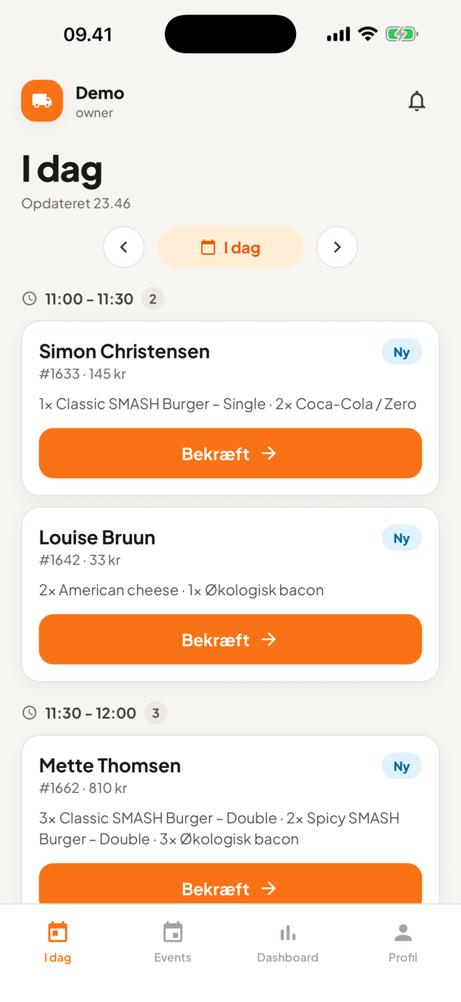 Truckly-appen: dagens ordrer